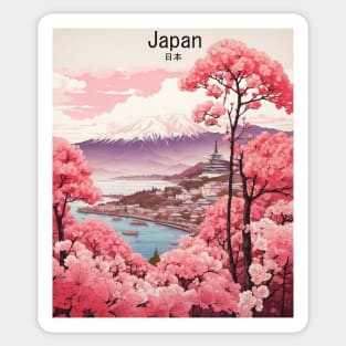 Japanese Sunrise Mt. Fuji Cherry Blossom Vintage Tourism Travel Poster Sticker